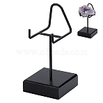 Iron & Wood Mineral Display Holder with Square Acrylic Bases, for Gemstone Agate Rock Display, Black, 5x5x10.5cm(ODIS-WH0099-215)