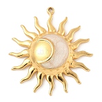 304 Stainless Steel Pendants, with Enamel and Glitter Sequins, Sun Ray with Moon Charm, Real 18K Gold Plated, WhiteSmoke, 29x26.5x5mm, Hole: 1.2mm(X-STAS-F319-08G-02)