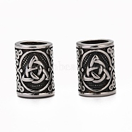 304 Stainless Steel European Beads, Large Hole Beads, Column, Antique Silver, 12x9mm, Hole: 6mm(STAS-K199-05AS)