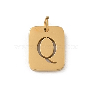 304 Stainless Steel Charms, with Jump Ring, Golden, Rectangle with Letter Charm, Letter Q, 12.5x9.5x1.5mm, Hole: 3mm(STAS-R001-01G-Q)