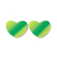 Double Side Acrylic Pendants, Heart with Stripe Pattern, Green, 26x31.5x2mm, Hole: 1.6mm(MACR-C004-01A)