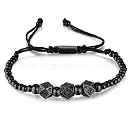 Stainless Steel Round Ball Braided Beaded Bracelets, Adjustable Dice Bracelets for Women Men, Black(DD1308-3)