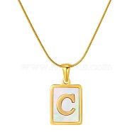 Stainless Steel Snake Bone Chain Alphabet Necklace with Shell Pendant, Letter C, Golden(WD3660-3)