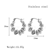 Stainless Steel Hoop Earrings for Women, Stainless Steel Color, Twist, 26x24mm(QX9021-2)