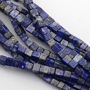 Cube Natural Lapis Lazuli Beads Strands, 4x4x4mm, Hole: 1mm, about 85~100pcs/strand, 15.3 inch~15.8 inch(X-G-P057-02)