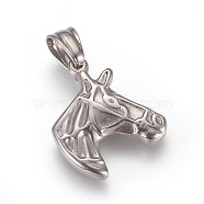 304 Stainless Steel Pendants, Horse, Stainless Steel Color, 21x19.5x4mm, Hole: 5x5.5mm(STAS-E449-09P)