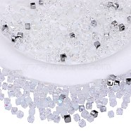 2 Bags Imitation Artificial Crystal Glass Beads, Faceted Cube, Mixed Style, White, 4x4x4mm, Hole: 1.2mm, about 100pcs/bag(GLAA-SZ0001-95B-01)