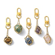 304 Stainless Steel Pouch Stone Holder Pendant Decoration, with Natural Mixed Gemstone and Alloy Swivel Clasps, Golden, 82mm(HJEW-JM01534-02)