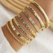 7Pcs 7 Styles Alloy Cuff Bangle Set for Women, Golden, 2-3/8~2-5/8 inch(6.1~6.8cm)(WG7D095-01)