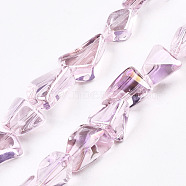 Transparent Electroplate Glass Beads Strands, AB Color Plated, Nuggets, Pink, 6.5~16.5x5.5~11.5x3.5~9.5mm, Hole: 1.2mm, about 61~70pcs/strand, 20.47~23.23 inch(52cm~59cm)(EGLA-T024-01B-02)