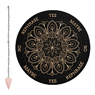 1Pc Cone/Spike/Pendulum Natural Rose Quartz Stone Pendants, 1Pc 304 Stainless Steel Cable Chain Necklaces, 1Pc PVC Custom Pendulum Board, Dowsing Divination Board, Flower Pattern, 3pcs/set(DIY-CP0007-74H)