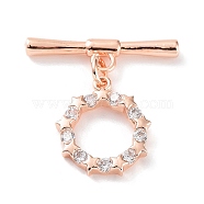 Rack Plating Brass Micro Pave Clear Cubic Zirconia Toggle Clasps, Star Ring, Cadmium Free & Lead Free, Long-Lasting Plated, Rose Gold, Ring: 15x13x3mm, Bar: 5.5x21.5x2.5mm(KK-P247-13RG)