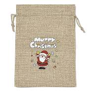 Christmas Printed Burlap Packing Pouches Drawstring Bags, Rectangle, Tan, Santa Claus, 18x13x0.01cm(ABAG-Q053-02B-07)