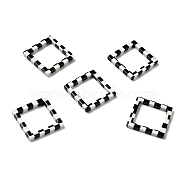 Acrylic Linking Rings, Rhombus with Tartan Pattern, Black & White, 20x20x2.5mm, Inner Diameter: 15x15mm(SACR-B002-02)