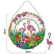 DIY Plastic Hanging Sign Diamond Painting Kit, for Home Decorations, Circle, Flamingo Pattern, 280x280mm(DIAM-PW0001-109F)