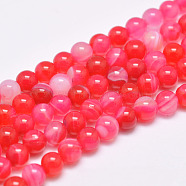 Natural Striped Agate/Banded Agate Bead Strands, Dyed & Heated, Round, Grade A, Pale Violet Red, 6mm, Hole: 1mm, about 63pcs/strand, 14.7 inch(375mm)(G-G962-6mm-04)