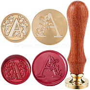 2Pcs 2 Styles Golden Tone Brass Wax Seal Stamp Head, with 1Pc Pear Wood Handle, for DIY Scrapbooking, Letter A, 25~30mm, 1pc/style(AJEW-CP0007-48B-06)