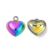 Ion Plating(IP) 304 Stainless Steel Pendants, Heart Charms, Rainbow Color, 15.5x14x4.5mm, Hole: 1.7mm(STAS-L268-043MC)