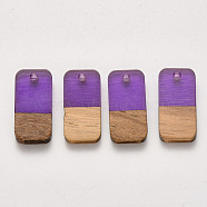 Two-tone Transparent Resin & Walnut Wood Pendants, Waxed, Rectangle, Blue Violet, 20.5x10x3~4mm, Hole: 2mm(RESI-S384-008A-B01)