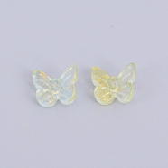 Transparent & Frosted Czech Glass Beads, with Glitter Powder, Butterfly, Green Yellow, 9.5x11x3.8~4.5mm, Hole: 1.2mm(KY-CJC0004-02B)