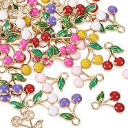 60Pcs 6 Colors Alloy Enamel Charms, Light Gold, Cherry Charm, Mixed Color, 13x12x2mm, Hole: 1.8mm, 10pcs/color(FIND-TA0002-31)