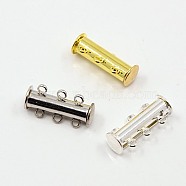 3-strands Brass Magnetic Slide Lock Clasps, 6-Holes, Mixed Color, 20x10mm, Hole: 2mm(E214-M)