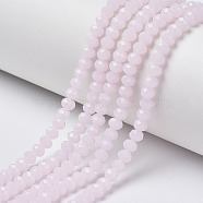 Glass Beads Strands, Imitation Jade, Faceted, Rondelle, Pink, 8x6mm, Hole: 1mm, about 68~70pcs/strand, 16 inch(40cm)(X-EGLA-A034-J8mm-D02)