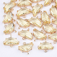 Transparent Glass Links connectors, with Brass Findings, Faceted, Half Round, Light Gold, Light Khaki, 14x16x5mm, Hole: 1.2mm(X-GLAA-T007-16F)