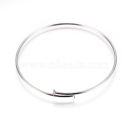 Adjustable 304 Stainless Steel Bangle Making, Blank Bangle Base, Stainless Steel Color, 2-1/2 inch(6.5cm), 1.5mm, Tray: 4mm(MAK-F227-32B-P)