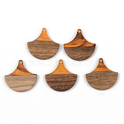 Resin & Walnut Wood Pendants, Fan, Orange, 28x28x3mm, Hole: 2mm(RESI-S389-046B-A01)