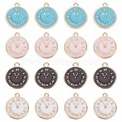 40Pcs 4 Colors Alloy Enamel Pendants, Light Gold, Cadmium Free & Lead Free, Clock, Mixed Color, 17x14x2mm, Hole: 1.2mm, 10pcs/color(ENAM-SC0002-96)