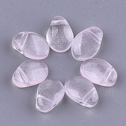 Transparent Spray Painted Glass Charms, teardrop, Pink, 8.5x6x4.5mm, Hole: 0.8mm(GLAA-S183-05A)