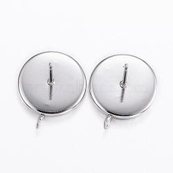 Non-Tarnish 304 Stainless Steel Stud Earring Settings, with Loop, Flat Round, Stainless Steel Color, Tray: 12mm, 16.5x14x2mm, Hole: 2mm, Pin: 0.8mm(STAS-H380-B-13P)