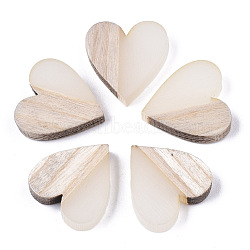 Resin & Wood Two Tone Cabochons, Heart, WhiteSmoke, 15x14.5x3mm(RESI-R425-04I)