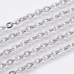 Tarnish Resistant 304 Stainless Steel Cable Chains, Soldered, Flat Oval, Stainless Steel Color, 4x3x0.8mm(CHS-F006-01F-P)