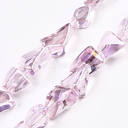 Transparent Electroplate Glass Beads Strands, AB Color Plated, Nuggets, Pink, 6.5~16.5x5.5~11.5x3.5~9.5mm, Hole: 1.2mm, about 61~70pcs/strand, 20.47~23.23 inch(52cm~59cm)(EGLA-T024-01B-02)