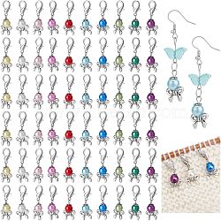 PandaHall Elite 60Pcs Tibetan Style Acrylic Bead Pendant Decorations, Alloy Bowknot Lobster Clasps Charms, for Keychain, Purse, Backpack Ornament, Stitch Marker, Mixed Color, 36mm(HJEW-PH0001-51)