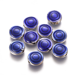 CCB Plastic Beads, with Enamel, Flat Round, Antique Silver, Blue, 11x5mm, Hole: 1.2mm(CCB-L012-F001-AS)