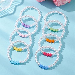 Children's Day Imitated Pearl Acrylic Beads Stretch Bracelets, Acrylic Charm Jewelry for Girl, Star, Mixed Color, Inner Diameter: 1.77 inch(4.5cm)(X-BJEW-JB13538)