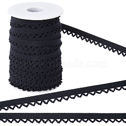 30 Yards Picot Edged Lingerie Sewing Elastic, Polyester Elastic Trim, for Undergarment Sewing Project, with 1Pc Plastic Empty Spools, Black, 11x1mm(DIY-GF0009-38A)