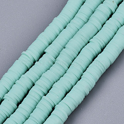 Handmade Polymer Clay Beads Strands, for DIY Jewelry Crafts Supplies, Heishi Beads, Disc/Flat Round, Aquamarine, 6x0.5~1mm, Hole: 1.8mm, about 320~447pcs/strand, 15.75 inch~16.14 inch(40~41cm)(X-CLAY-R089-6mm-121)