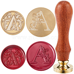 2Pcs 2 Styles Golden Tone Brass Wax Seal Stamp Head, with 1Pc Pear Wood Handle, for DIY Scrapbooking, Letter A, 25~30mm, 1pc/style(AJEW-CP0007-48B-06)