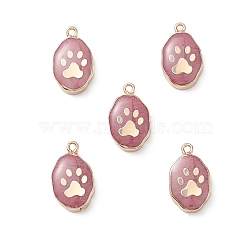 Natural Rhodonite Pendants, Oval Charms with Golden Brass Edge, 22x13x3~5.5mm, Hole: 1.8mm(G-K333-01F)