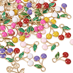 60Pcs 6 Colors Alloy Enamel Charms, Light Gold, Cherry Charm, Mixed Color, 13x12x2mm, Hole: 1.8mm, 10pcs/color(FIND-TA0002-31)