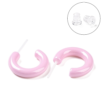 Hypoallergenic Bioceramics Zirconia Ceramic Ring Stud Earrings, Half Hoop Earrings, No Fading and Nickel Free, Pink, 15x3.5x13.5mm