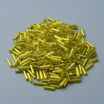 Glass Beads, Column, Yellow, 6.5~8x1.5~2mm, Hole: 0.9mm, about 300Pcs/bag