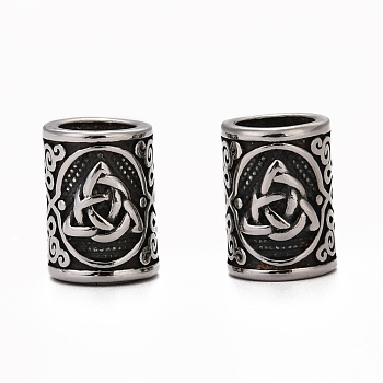 304 Stainless Steel European Beads, Large Hole Beads, Column, Antique Silver, 12x9mm, Hole: 6mm