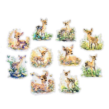 Animal Waterproof PET Stickers Set, Decorative Stickers, for Water Bottles, Laptop, Luggage, Cup, Computer, Mobile Phone, Skateboard, Guitar Stickers, Deer, 58~60x52~60x0.1mm, 10 style, 1pc/style, 10pcs/set