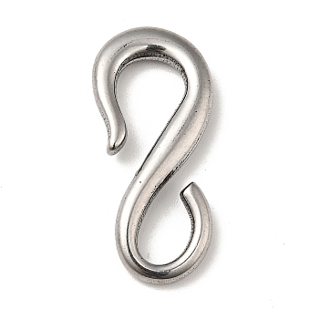 Tibetan Style 304 Stainless Steel S Hook Clasps, for Bracelets Making, Antique Silver, 29x13x3mm