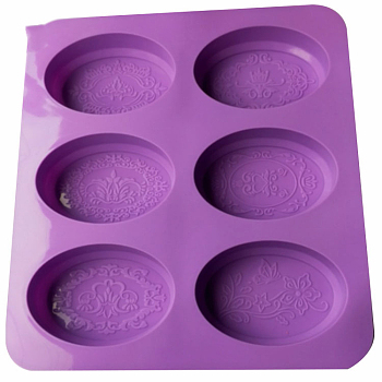 DIY Soap Silicone Molds, for Handmade Soap Making, Oval with Flower Pattern, Purple, 235x220x28mm, Inner Diameter: 90x60x25mm